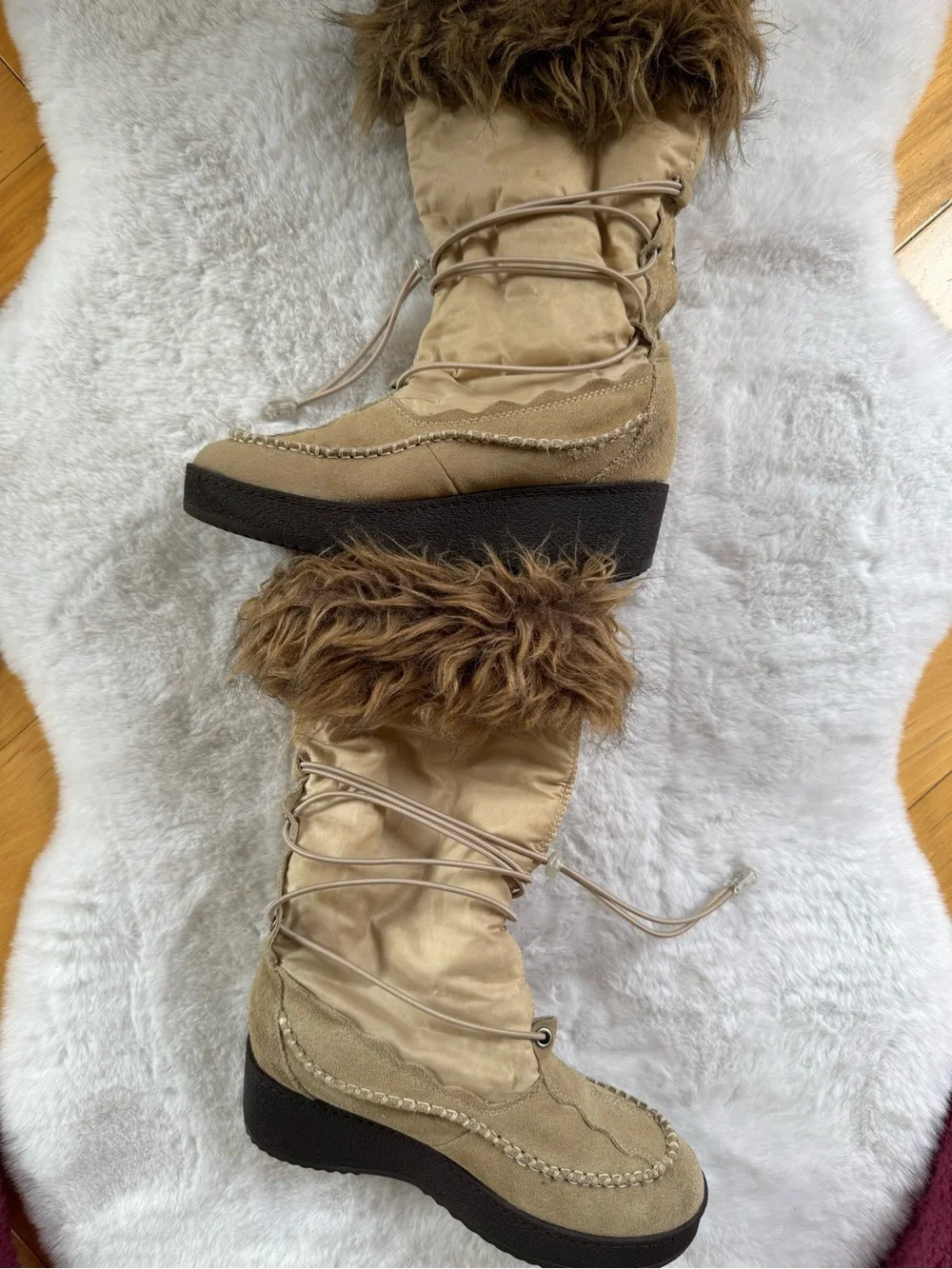 Steve Madden Beige Comfortable Faux Fur Tall Winter Boots